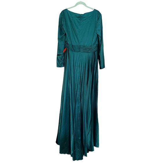 Mac Duggal NEW Size 14 Emerald Green Long Sleeve Ruched Waist A Line Gown 55245 - Picture 7 of 7